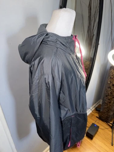 Columbia Hooded Windbreaker Lined Jacket L Gray Pink Zip - photo 5