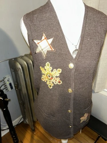Vintage Silhouette Brown Vest w/ Gold & Red Embroidery - Size M - photo 2
