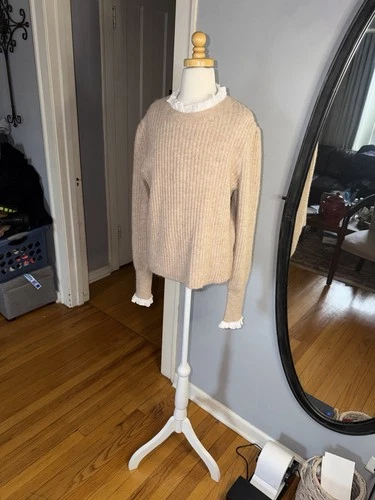 Pinch Beige Ribbed Sweater with Ruffle Trim Size S