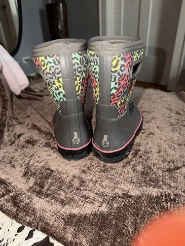 Bogs Gray Kids Rain Boots with Leopard Print Size 12 - photo 2