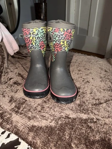 Bogs Gray Kids Rain Boots with Leopard Print Size 12 - photo 3