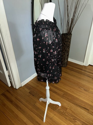 CeCe Black Floral Blouse with Ruffle Sleeves Size M - photo 3