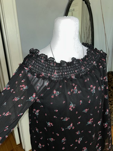 CeCe Black Floral Blouse with Ruffle Sleeves Size M - photo 5