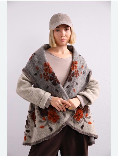 Ornella Paris Floral Embroidered Lana Wool Shrug Jacket