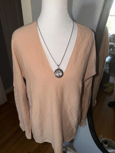 Vince 100% Cashmere Peach Long Sleeve V-Neck Top Size L - photo 2