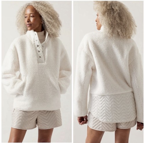 Athleta Women's Cozy Sherpa Snap Sweatshirt Fleece Pullover Smal