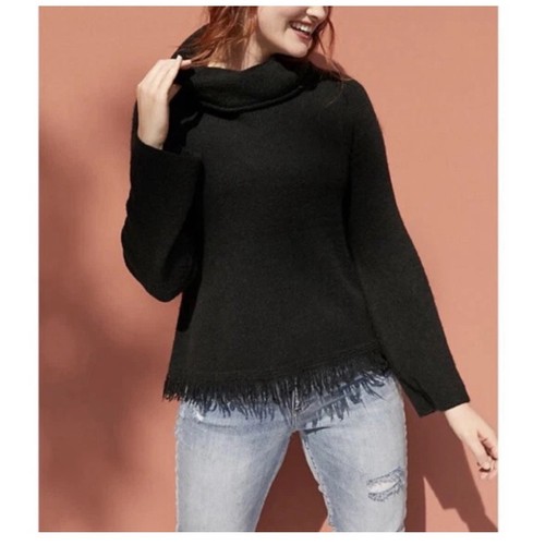 Anthropologie Akemi Kin Women's Turtleneck Sweater Fringe Bottom