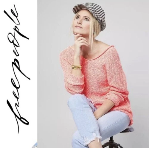 Free People Coral Neon Off-the-Shoulder Sweater Size M