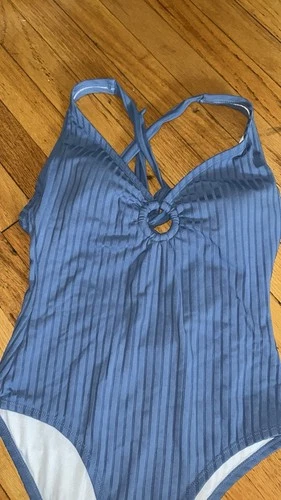Kona Sol Womens Wide Ribbed Ring One Piece Swim Bathing Suit Blu - photo 3