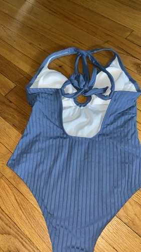 Kona Sol Womens Wide Ribbed Ring One Piece Swim Bathing Suit Blu - photo 5