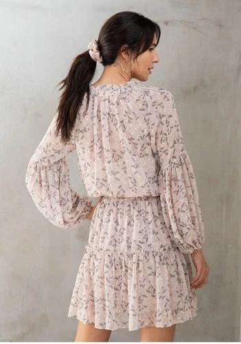 NWT Lovestitch Floral Tiered Babydoll Mini Dress Chiffon Romanti