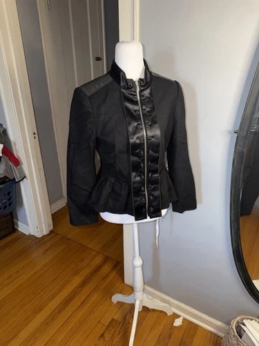 BCBGMaxAzria Wool Blazer - Black, Satin Accent, Size S - photo 2