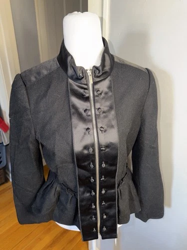 BCBGMaxAzria Wool Blazer - Black, Satin Accent, Size S - photo 4
