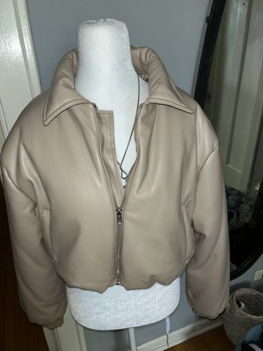 Forever 21 Women's Beige Faux Fur Collared Bomber Jacket M