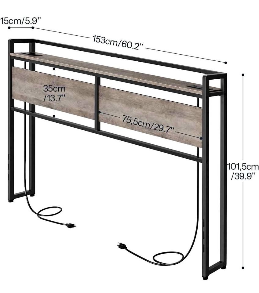 NEW Queen Headboard w/ 2 Outlets + 4 USB - Greige/Black