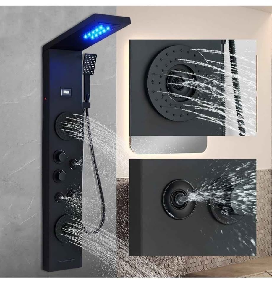 Brand New LED Shower Panel - Black Stainless Steel Rainfall & Je - photo 4