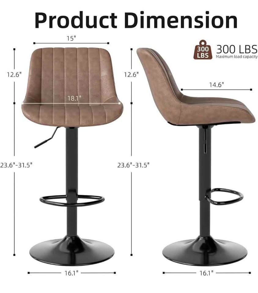 Bar Stools Set of 2, Swivel Counter Height Barstools with Back