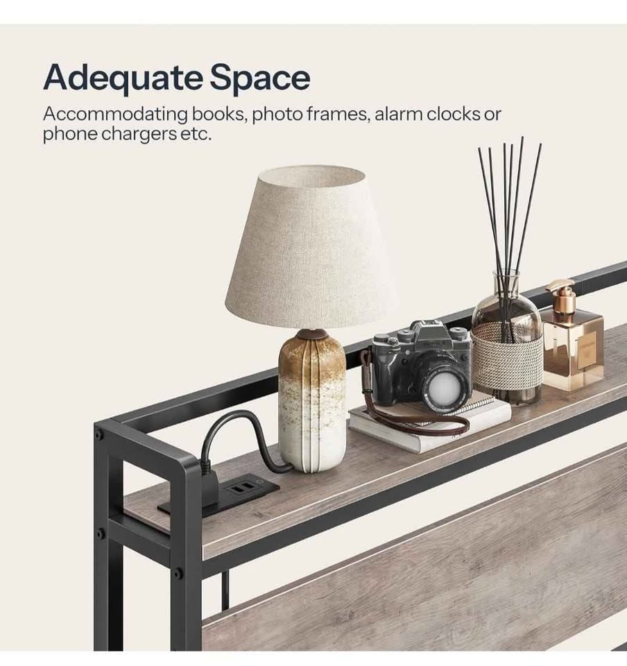 NEW Queen Headboard w/ 2 Outlets + 4 USB Ports - Greige/Black - photo 2