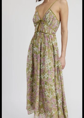 En Saison Floral Maxi Dress - Green/Pink - Size L