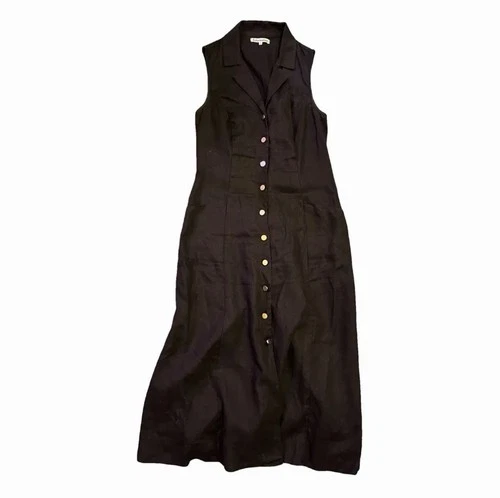 Reformation Linen Black Button-Down Midi Dress Size 12