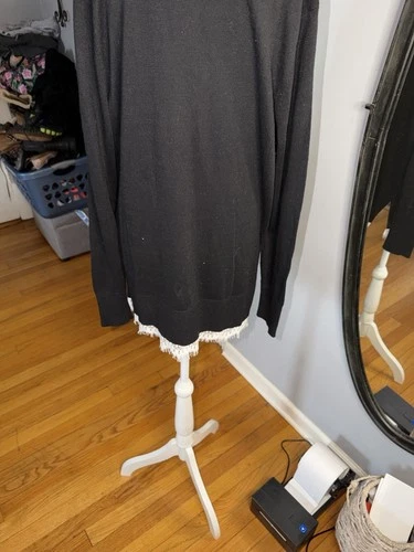 LOFT Black V-Neck Sweater with Lace Accent Size L - photo 5