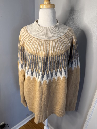 LOFT Tan and Gray Cowl Neck Sweater Size XL - photo 2