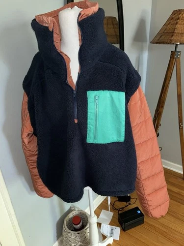 Sherpa Fleece Quilted Puffer Sleeve Cropped Half Zip Pullover Ja - photo 2