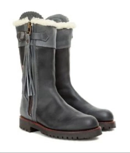 Penelope Chilvers Gray & Black Leather Winter Boots Size 40