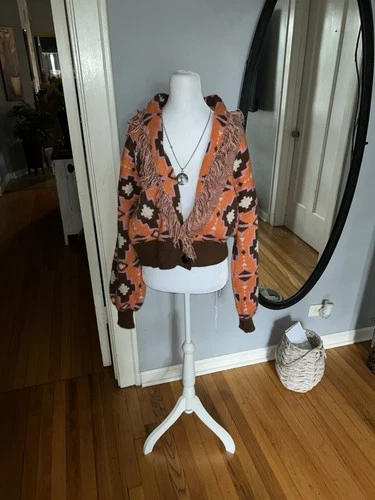 Cider Women's Multicolor Aztec Boho Fringe Cardigan - Medium - photo 2