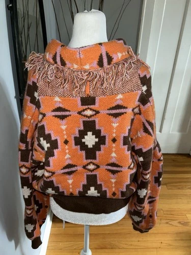 Cider Women's Multicolor Aztec Boho Fringe Cardigan - Medium - photo 5