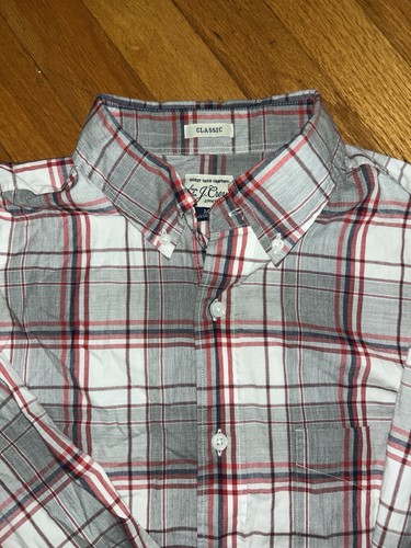 J. Crew Men's Casual Plaid Shirt - Red and White Size M