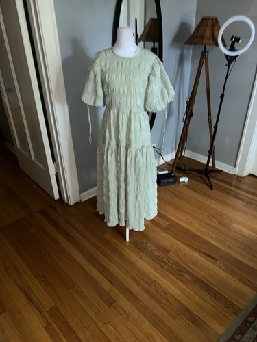 Anthropologie Moon River Midi Puff Sleeve Green Dress - Medium - photo 2