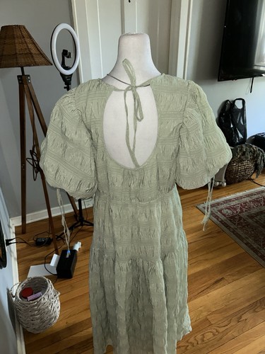 Anthropologie Moon River Midi Puff Sleeve Green Dress - Medium - photo 5