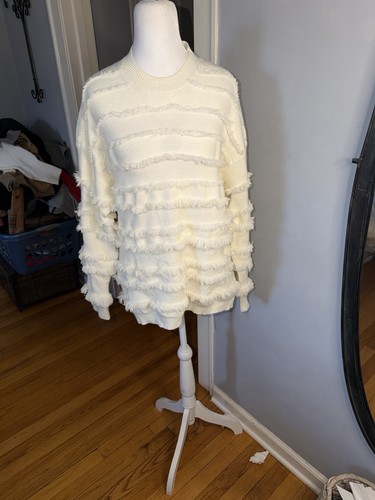 ANDTHEWHY Sz S/M Cream Fringe Sweater Bougie Pullover Long Boho - photo 2
