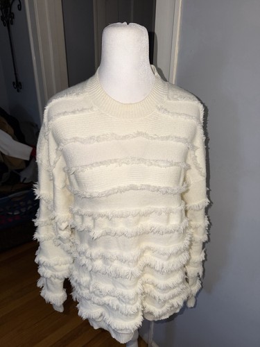 ANDTHEWHY Sz S/M Cream Fringe Sweater Bougie Pullover Long Boho - photo 3