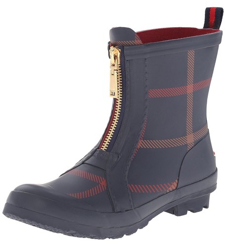 Tommy Hilfiger Blue and Red Plaid Boots with Gold Zipper