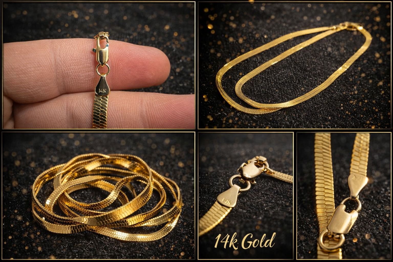 Elegant 14K Gold Plated Herringbone Chain