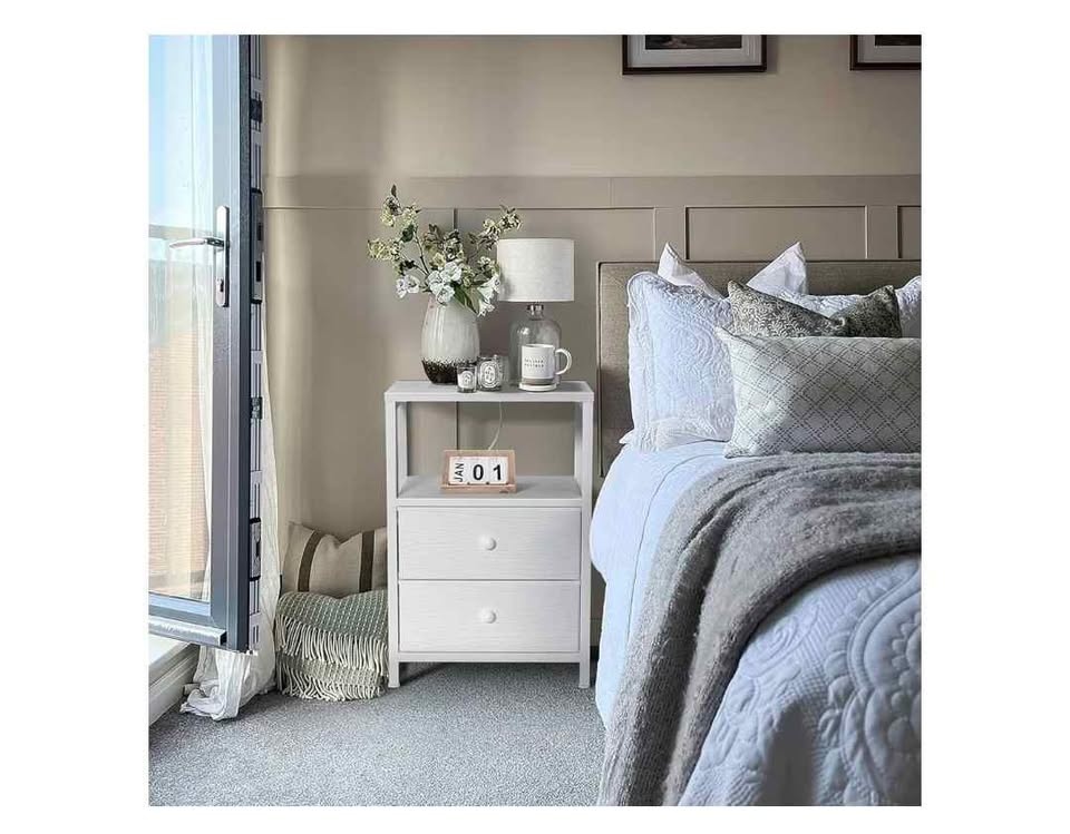 BOLUO White Nightstand w/ LED & Charging Station - photo 2