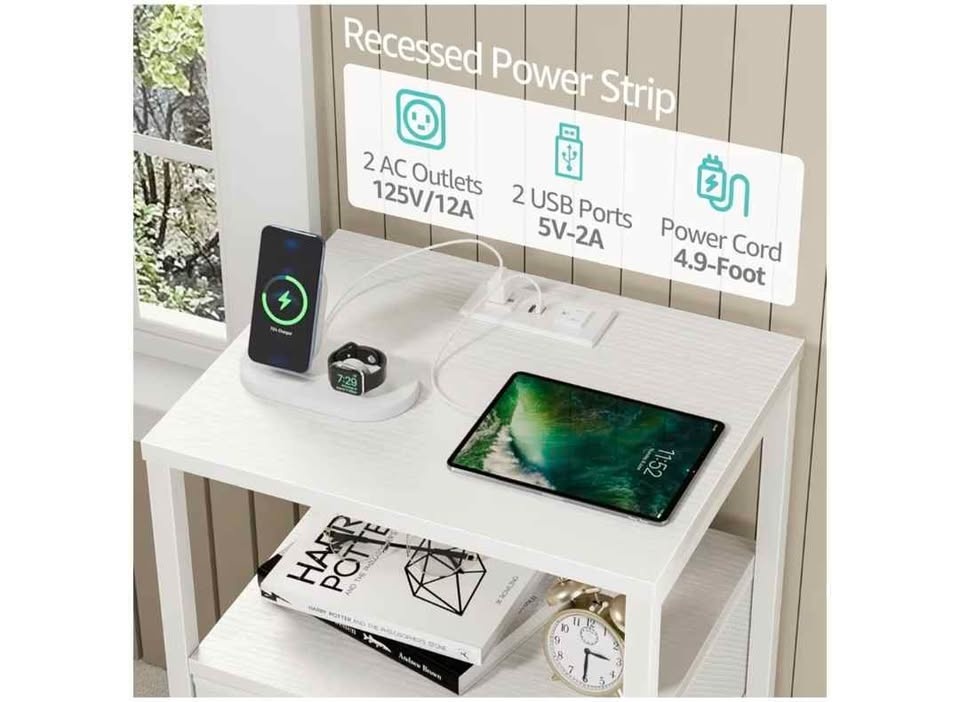 BOLUO White Nightstand w/ LED & Charging Station - photo 3