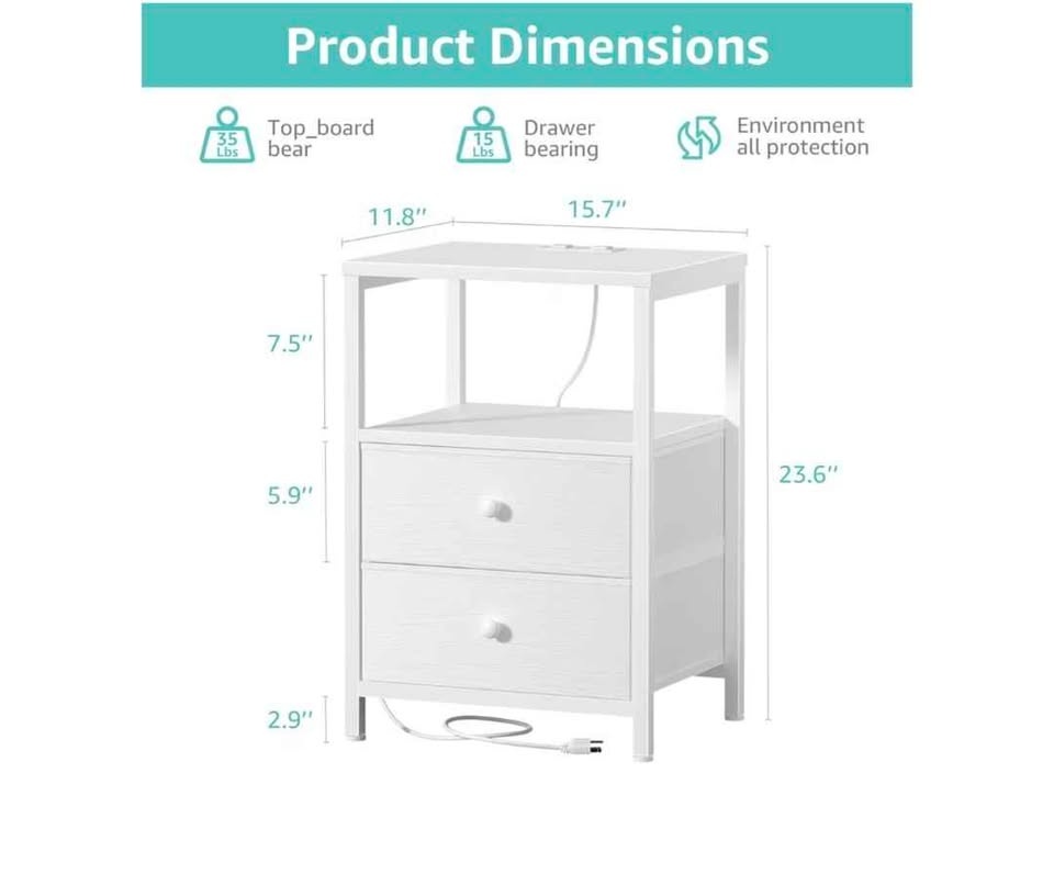 BOLUO White Nightstand w/ LED & Charging Station - photo 4