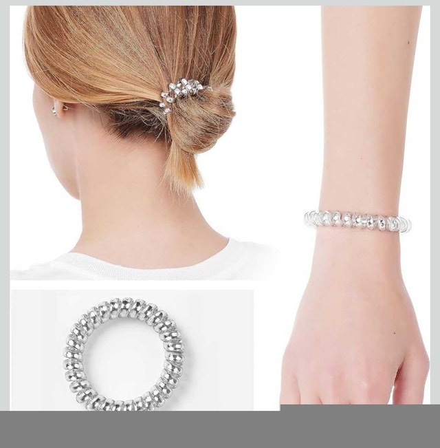 8 Silver Spiral Hair Ties - Phone Cord Style - photo 3