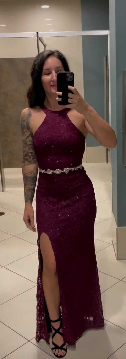 City Studio Prom Dress - Burgundy Lace, Jeweled Belt, Size S/M - photo 2