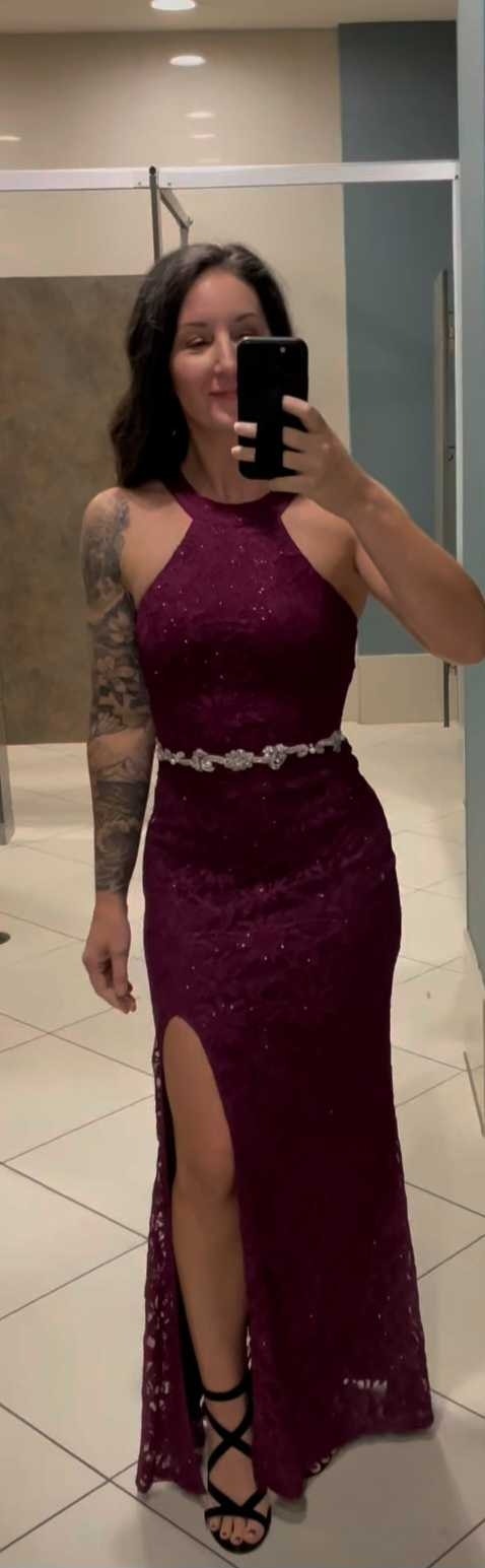 City Studio Prom Dress - Burgundy Lace, Jeweled Belt, Size S/M - photo 3