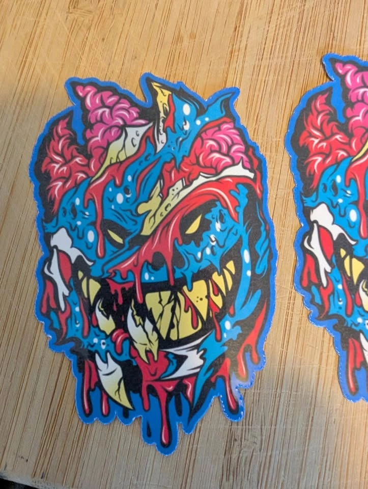 Ghoul Skull Vinyl Decal | Blue & Red Monster Sticker 4"