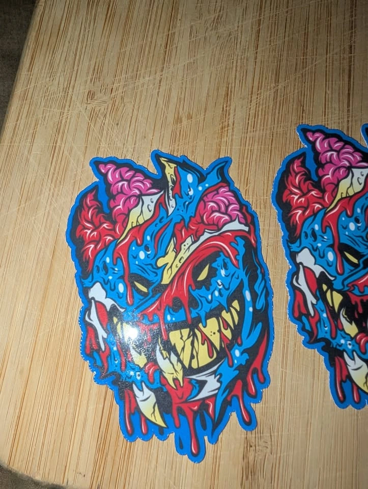 Ghoul Skull Vinyl Decal | Blue & Red Monster Sticker 4" - photo 2