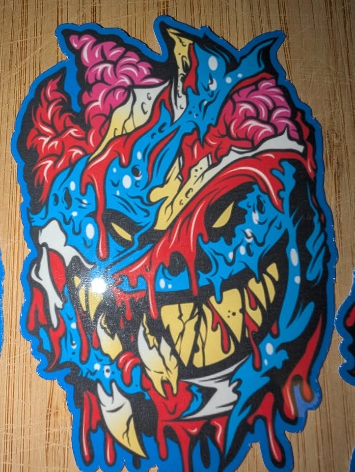 Ghoul Skull Vinyl Decal | Blue & Red Monster Sticker 4" - photo 5