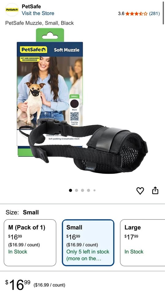 PetSafe Muzzle, Small, Black, NEW