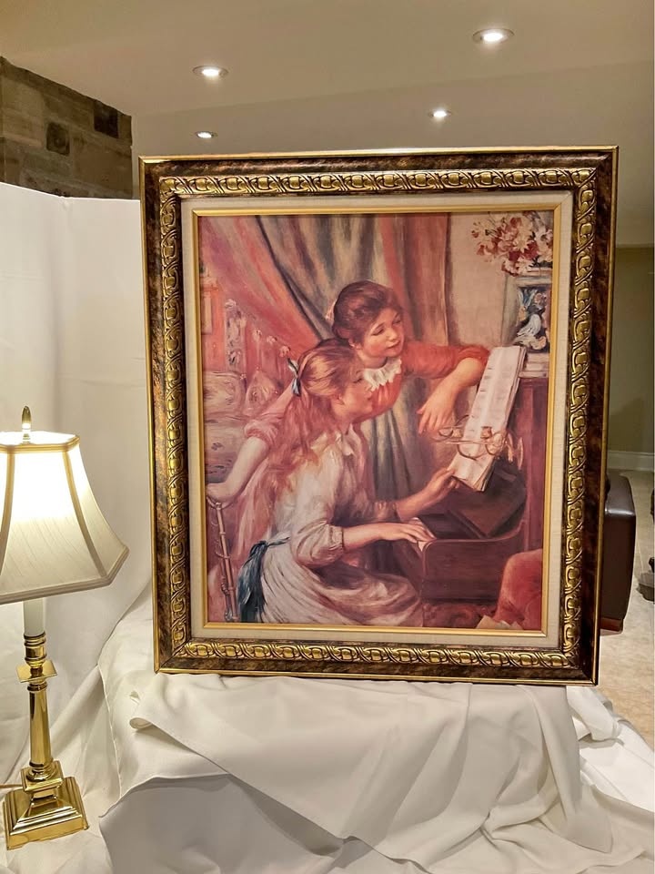 Vintage Print: Two Girls Playing Piano