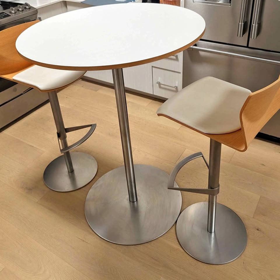 Modern bar-height table and two matching stools