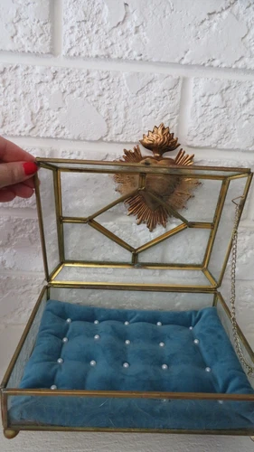 VTG Antique Large French Beveled Glass Ormolu Vitrine Jewelry Bo - photo 3
